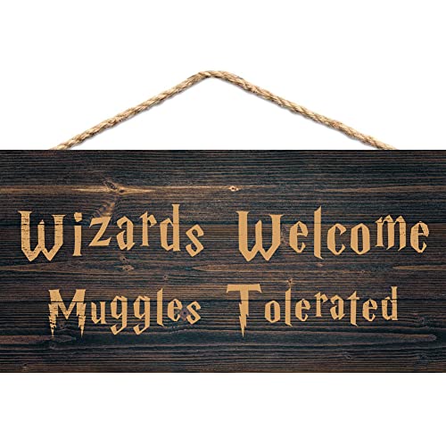 Vintage Wood Gift Hanging Plaque Magic Wizards Welcome Muggles Tolerated Door Signs for Home Decor(XXQ136)