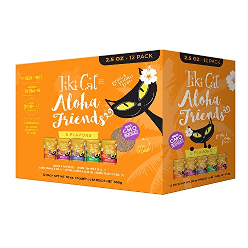 Tiki Cat Aloha Friends Variety Pack, Meaty Flavors Mixed with Pumpkin, Wet, High-Protein & High-Moisture Cat Food, For All Life Stages, 2.5 oz. Pouch (Pack of 12)