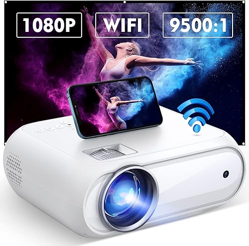 Mini Projector for iPhone, 1080P DVD Projector with Bluetooth and 120 inches Screen, Portable Video Projector for Outdoor Family Movie Night Compatible Phone/HD/Stick/USB,Built in DVD Player Projector