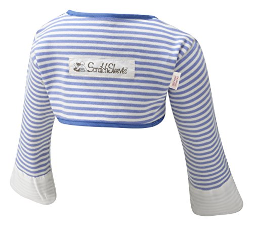 ScratchSleeves | Baby Boys' Stay-On Scratch Mitts | Stripes | Blue and Cream | 6-9m