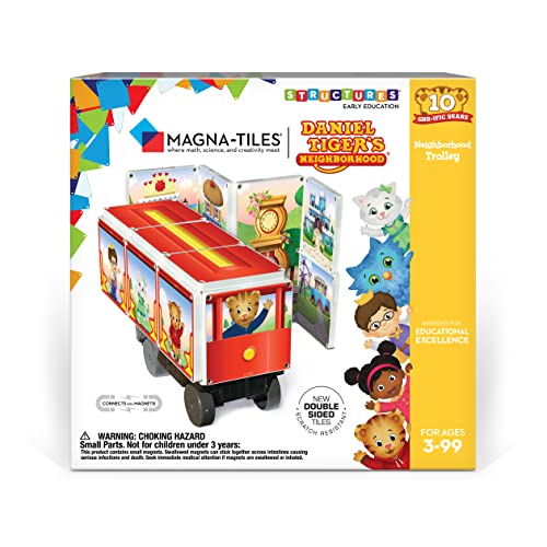 CreateOn Daniel Tiger’s Neighborhood: Neighborhood Trolley Magna-Tiles Structure Set, Magnetic Kids Building Toys, Educational Stem Toys for Ages 3+, 15 Pieces