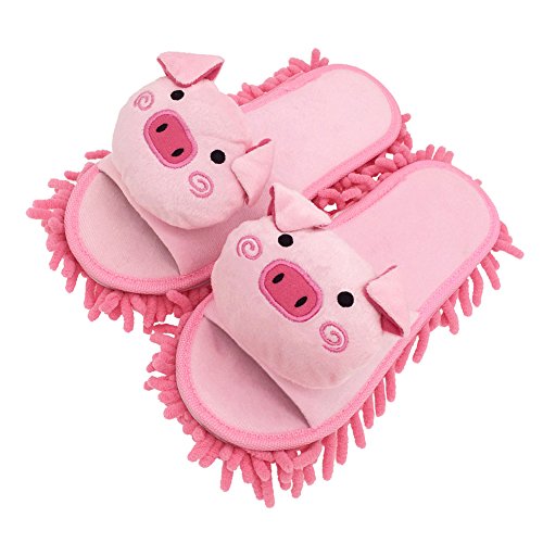 Selric Cute Piggy Mircofiber Dusting Slippers Open Toe Slippers Pink, Chenille Cleaning Mop Slippers Floor Mop Shoes Detachable Cleaning Tool 9 7/9 Inches Size:5.5-8.5