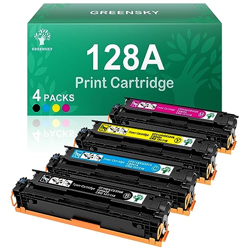 GREENSKY Compatible Toner Cartridge Replacement for HP 128A CE320A CE321A CE322A CE323A for HP Laserjet Pro CM1415fn CM1415fnw CP1525n CP1525nw Printer (Black Cyan Yellow Magenta, 4-Pack)