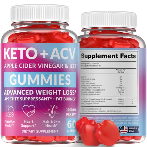 Keto ACV Gummies Advanced Weight Loss - Made in USA Tasty ACV Keto Gummies for Weight Loss, Digestion, Cleansing, No Gluten, No GMO & Vegan Keto Apple Cider Vinegar Gummies 1000mg, 60 pcs