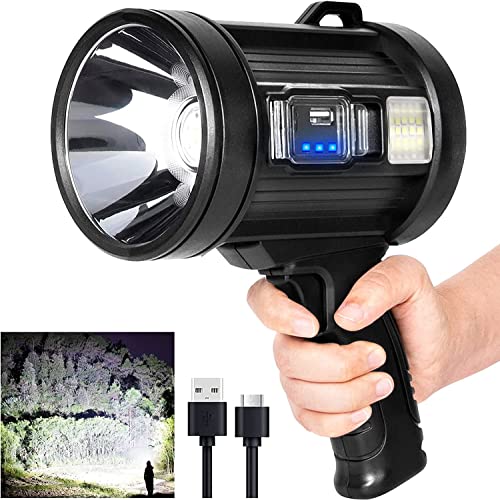 MIXILIN Rechargeable Spotlight, 1000,000 Lumens Handheld Hunting Flashlight Led Spot Light with Cob Light and Solar Panels, Lightweight and Super Bright Spotlight for Hunting Boating Camping