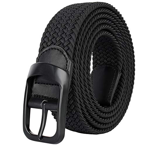 Drizzte Plus Size Mens Belt 63'' Casual Elastic Black Braided Stretchy Fabric Web Belts