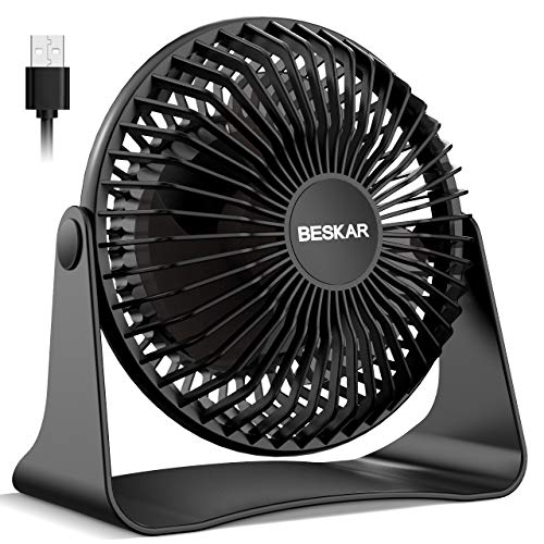 BESKAR USB Small Desk Fan, Portable Fans with 3 Speeds Strong Airflow, Quiet Operation and 360°Rotate, Personal Table Fan for Home,Office, Bedroom - 3.9 ft Cord