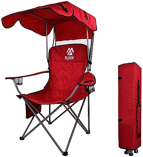 Elevon Canopy Chair Folding Camping Recliner Support with Carrying Bag, Burgundy
