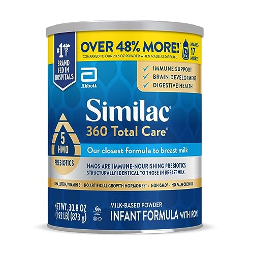 Similac 360 Total Care Infant Formula, Has 5 HMO Prebiotics, Our Closest Prebiotic Blend to Breast Milk, Non-GMO,‡ Baby Formula Powder, 30.8-oz Value Can