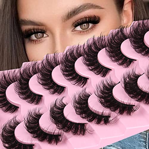 JIMIRE D Curl Faux Mink Lashes Fluffy Cat Eye 20MM Long Dramatic Mink Lashes Bulk Wispy Full Volume False Eyelashes 7 Pairs Pack