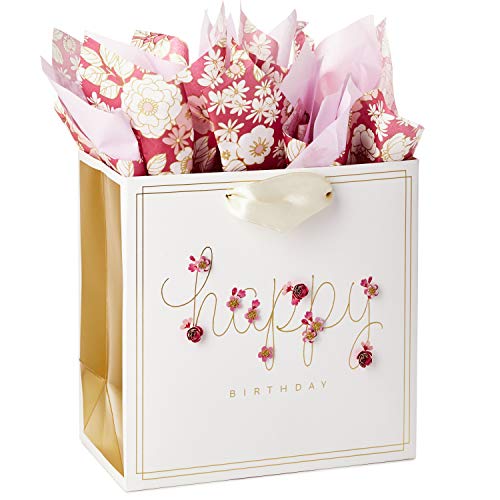 Hallmark Signature 7' Medium Birthday Gift Bag with Tissue Paper (Pink Flowers)