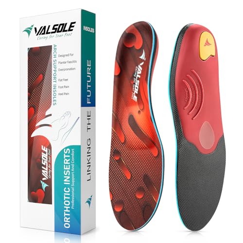 VALSOLE Heavy Duty Support Pain Relief Orthotics - 220+ lbs Plantar Fasciitis High Arch Support Insoles for Men Women,Flat Feet Orthotic Insert,Work Boot Shoe Insole,Absorb Shock with Every Step(Red)