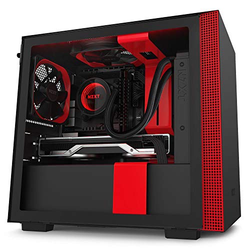 NZXT H210i - CA-H210i-BR - Mini-ITX PC Gaming Case - Front I/O USB Type-C Port - Tempered Glass Side Panel Cable Management - Water-Cooling Ready - Integrated RGB Lighting - Black/Red