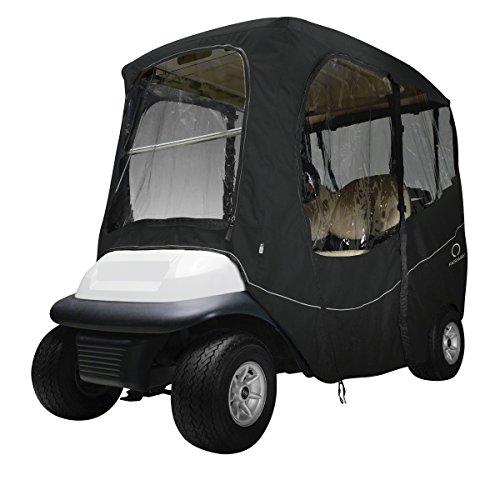 Classic Accessories Fairway Short Roof 2-Person Deluxe Golf Cart Enclosure, Black with Clear Windows