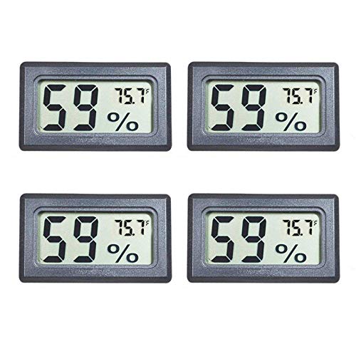 4-Pack Mini Digital Temperature Humidity Meters Gauge Indoor Thermometer Hygrometer LCD Display Fahrenheit (℉) for Reptile Tank,Jars,Guitar Case,Greenhouse, Garden, Cellar, Fridge, Closet