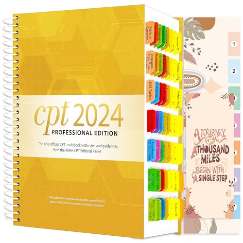 Index Tabs for CPT 2024 Professional 1st Edition. 56 Printed Color-Coded and Laminated Tabs, with Page Markers and Alignment Guide & Bookmark (Book not Included)