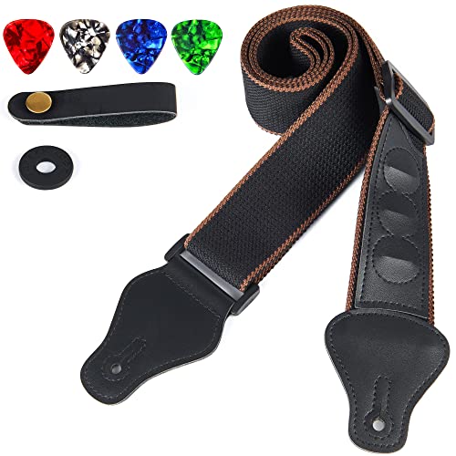 WOGOD Guitar Strap - Acoustic Electric Guitar Straps,Bass Guitar Strap with 3 Guitar Picks Holder Ends