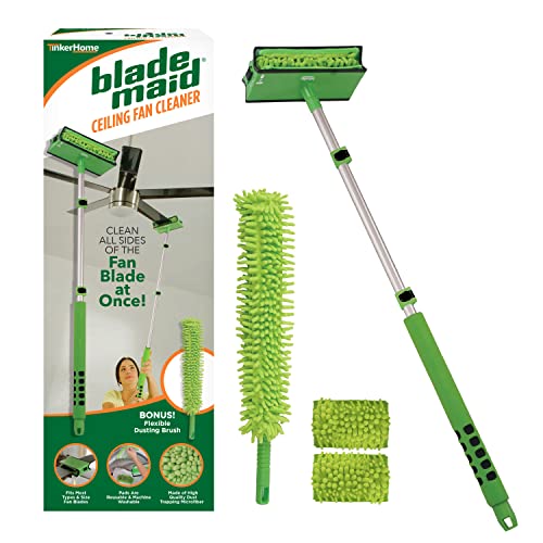 Blade Maid Ceiling Fan Cleaner- Cleaning Tool with 3 Foot Extendable Pole, Cleaning Head, Reusable Fiber Duster, & Flexible Dusting Brush
