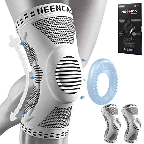 NEENCA 2 Pack Knee Braces for Knee Pain, Compression Knee Sleeves with Patella Gel Pad & Side Stabilizers, Knee Support for Meniscus Tear, Arthritis, Joint Pain, ACL, Runner, Workout- FSA/HSA APPROVED