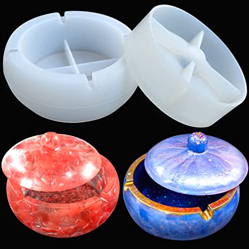 MOUGIGI Ashtray Resin Mold, Windproof Ashtray Mold with Lid, Round Large-Size Ashtray Silicone Mold, Resin Casting Epoxy Ashtray Mold, Suitable for DIY Resin Decoration in Homes and Offices.