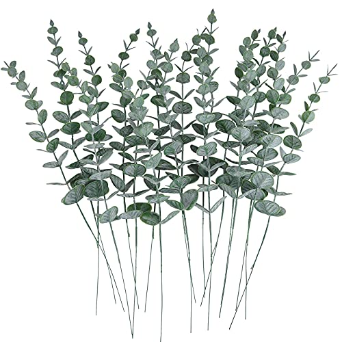 CEWOR 24pcs Eucalyptus Stems Artificial Eucalyptus Leaves Faux Greenery Branches Fake Flowers for Wedding Centerpiece Spring Easter Farmhouse Home Decoration