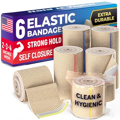 High-Performance Elastic Bandage Wrap - 6pk (2x2', 2x3', 2x4') Strong Self-Closing Compression Bandage Wrap - Foot, Ankle, Wrist, Knee Wrap