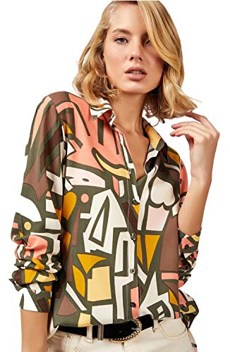 Blouses for Women Fashion, Casual Long Sleeve Button Down Shirts Tops, XS-3XL (Khaki Green, X-Large)