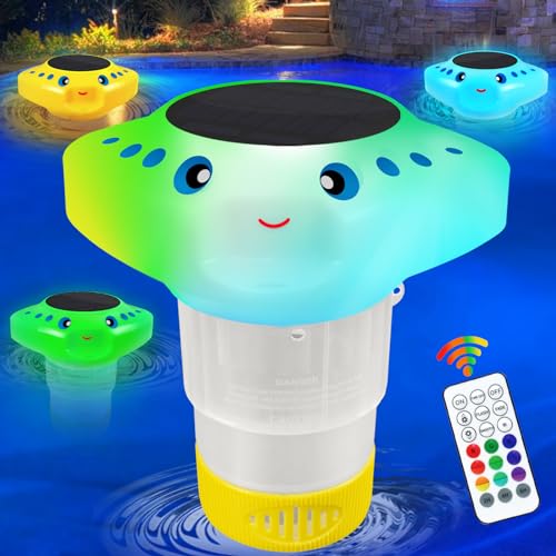 Chlorine Tablet Floater,Pool Chlorine Floater with Solar Light,Floating Chlorine Dispenser Large Capacity Bromine Holder Fits 3 inch and 1 inch Chlorine Tablets for Large and Small Pools Hot Tub Spa