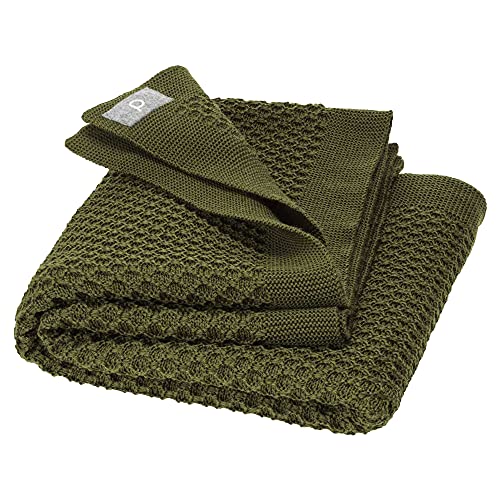 Ecoable Baby Thermal Receiving Blanket: Honeycomb Knitted Merino Wool Nursery Essentials, 31x40 inches (Olive)