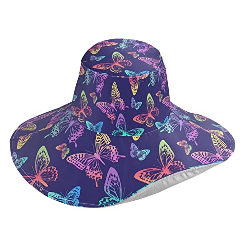 MNSRUU Wide Brim Hats for Women Colorful Butterfly Purple Sun Hat Packable Sun Visors for Women Floppy Summer Beach Hat for UV Protection for Girls