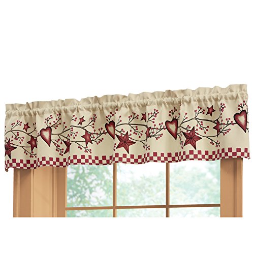 Collections Etc Country Heart Checkered Rod Pocket Window Valance, 71' W x 14' L, Red