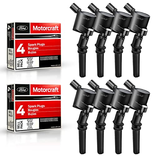 MAS Ignition Coil DG508 & Motorcraft Spark Plug SP479 compatible with Ford Lincoln Mercury 4.6L 5.4L V8 Crown Victoria Expedition F-150 F-250 Mustang DG457 DG472 DG491
