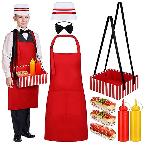 Unittype 9 Pcs Waiter Costume Accessories Hot Dog Waiter Costume Halloween Carnival Popcorn Movie Night Costume for Halloween Party