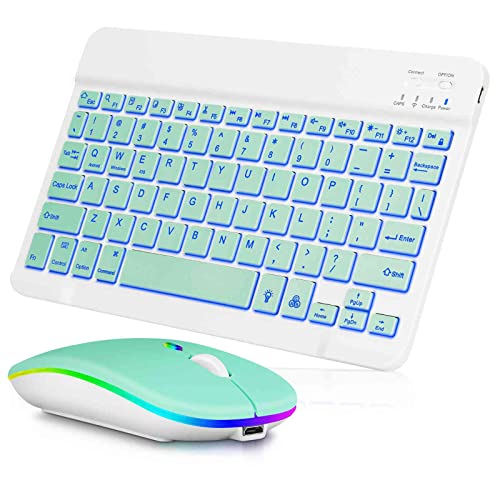 UX030 Lightweight Keyboard and Mouse with Background RGB Light, Multi Device slim Rechargeable Keyboard Bluetooth 5.1 and 2.4GHz Stable Connection Keyboard for iPad, iPhone, Mac, iOS, Android, Windows