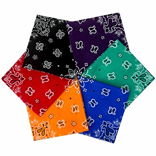 HankieWorld Bandanas Gift Set 12 Pack Soft Thin Handfeel Cotton Bandanna Scarf for men（6 Pack Dark Assorted）