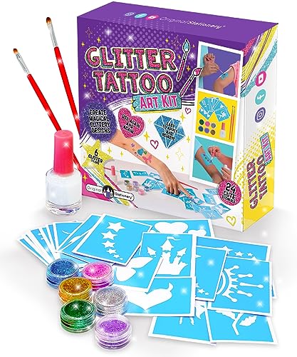 Original Stationery Glitter Tattoo Studio, Sparkly And Colorful Temporary Tattoos For Kids, Fabulous Toys for Girls and Great Birthday Gift Idea