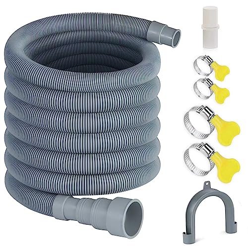 Elyfree 16.4ft Washing Machine Drain Hose, Universal Drain Hose Extension Kit for Washer, Dishwasher, Flexible Discharge Hose for LG/GE/Samsung, Fit up to 1-1/2 Inch Drain Outlets (16.4)