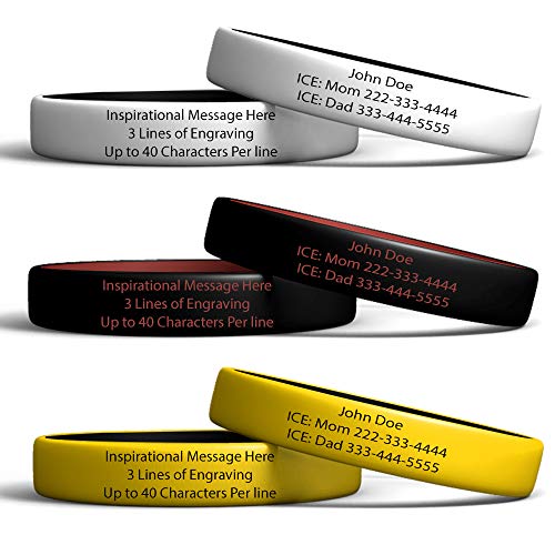 Personalized Durable Waterproof Alert ID Bracelet - Friendship Bracelet for Men, Women and Kids (Yellow/Black, Medium 7 3/8)