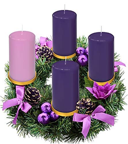 Purple Ribbon Advent Wreath Ring Candle Holder for Pillar Advent Candles - Large Size - Christmas Advent Wreaths Candleholder Stand - Advent Candle Decor - Advent Gifts