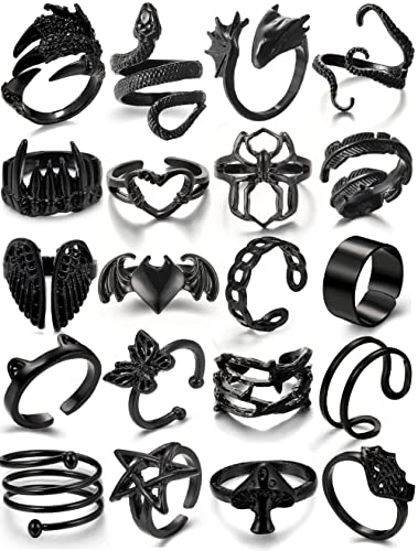 Black Gothic Vintage Rings Set - 20-30 PCS Cool Punk Snake Claw Rings Set, Y2K Snake Claw Rings, Open Butterfly Star Stacking Ring Jewelry, Gift for Men Women Girls Boys