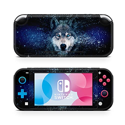 ZOOMHITSKINS Switch Lite Accessories, Compatible for Nintendo Switch Lite Skin, Game Console Wolf Gleaming Star Black Blue Night Sky Space, 3M Vinyl, Durable & Fit, Easy to Install, Made in The USA