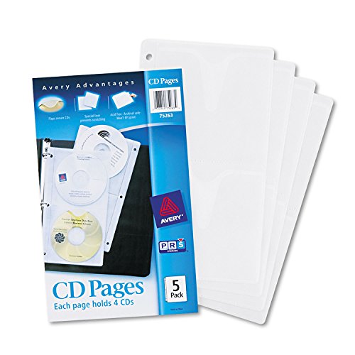 Avery Clear DVD Storage Sleeves for 3 Ring Binder, Two-Sided, Pack of 5 Holds 20 CD/DVDs Total (75263)