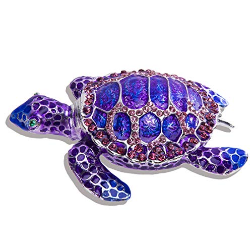 YU FENG Sea Turtle Figurine Trinket Boxes Hinged Collectible Crystal Bejeweled Decorative Turtle Animal Jewelry Holder Box(Purple)