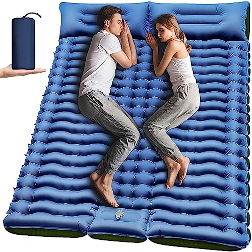 Double Sleeping Pad - Self Inflating 4' Extra-Thick for 2 Person with Pillow Built-in Foot Pump Inflatable Sleeping Mat for Backpacking, Hiking, Traveling, Tent, Portable Camping Mat