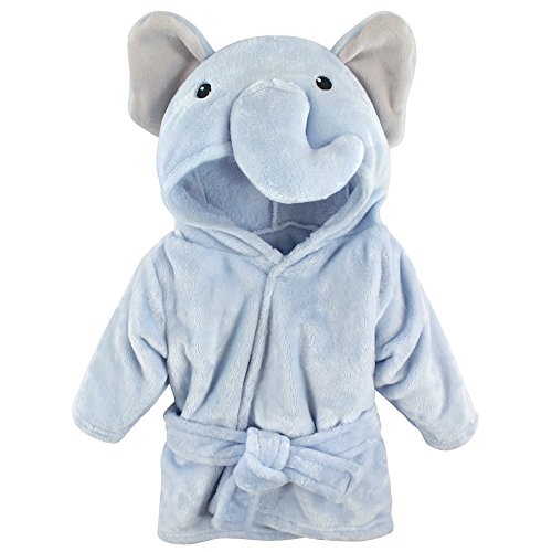 Hudson Baby Unisex Baby Plush Animal Face Bathrobe, Blue Elephant, 0-9 Months
