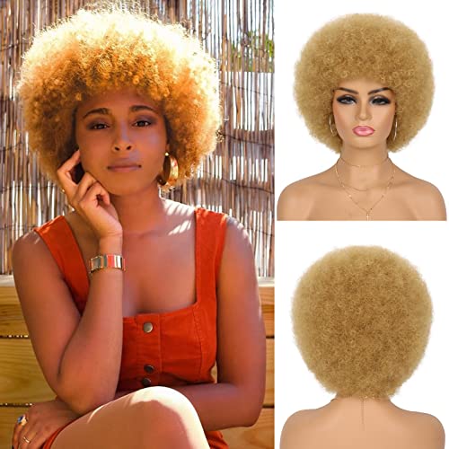 G&T Wig Afro Kinky Curly Wigs for Black Women, 70s Puff Wig Costume Cosplay Party Fun Wigs Short Fluffy Heat Resistant Wig (27#)