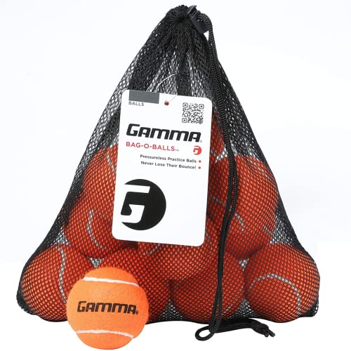 GAMMA Bag of Pressureless Tennis Balls - Sturdy & Reuseable Mesh Bag with Drawstring for Easy Transport - Bag-O-Balls (18-Pack of Balls, Orange)