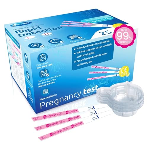 Pregnancy Tests with Cup, 25 Bulk Pregnancy Test Strips for Home Detection, Over 99% Accuracy, Individually Wrapped Fertility Tests, Extra-Wide 5mm HCG Test Kit Comfortable Grip, Pruebas De Embarazo