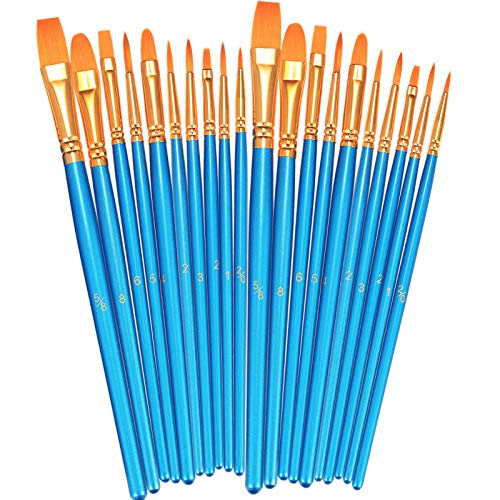 BOSOBO Paint Brushes Set, 2 Pack 20 Pcs Round-Pointed Tip Paintbrushes Nylon Hair Artist Acrylic Paint Brushes for Acrylic Oil Watercolor, Face Nail Art, Miniature Detailing & Rock Painting, Blue