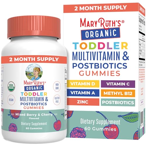 MaryRuth Organics Toddler Vitamin Gummy | USDA | Multivitamins and Postbiotics for Kids Ages 2+ | Vegan | Non-GMO | 60 Count